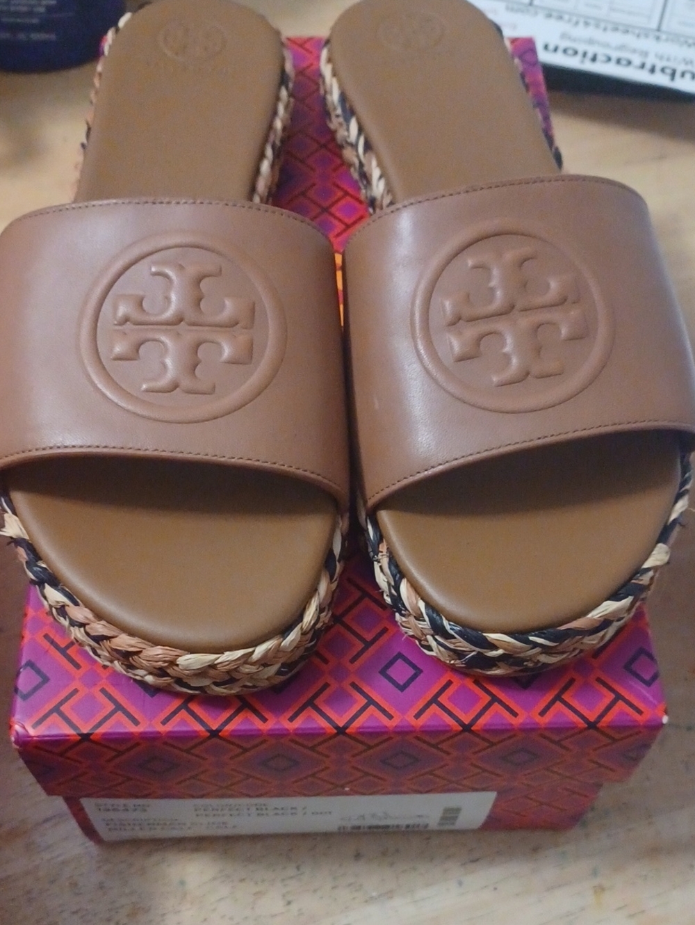 NEW Tory Burch Double-T Padded Braided Leather Espadrille Slide Sandals Size 10